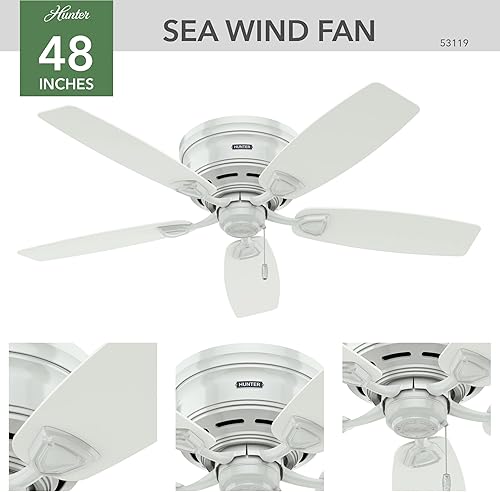 Miniatura 2 de Hunter Sea Wind Ventilador de techo para interiores y exteriores con control de cadena de tracción 48 pulgadas color blanco