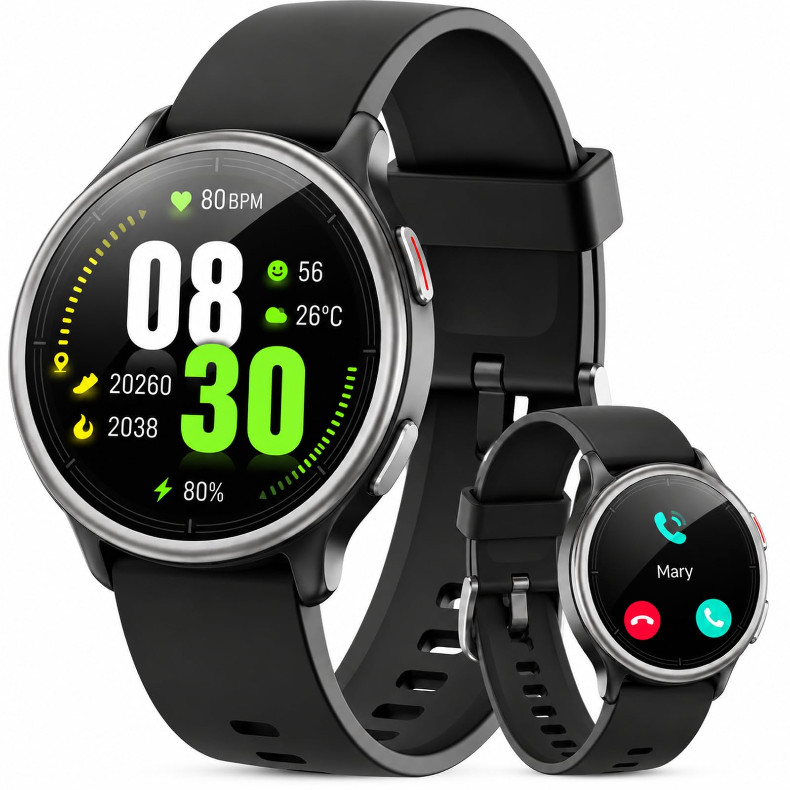 Smartwatch Damen Herren,1,27" Smart Watch mit Schnelle Nachrichtenantwort | Laufkurse/3 ATM Schwimmtracking，KI-Sprachassistent/Herzfrequenz/Schlafmonitor,Bluetooth-Anrufe,100+ Sportmodi，Kleines Spiel