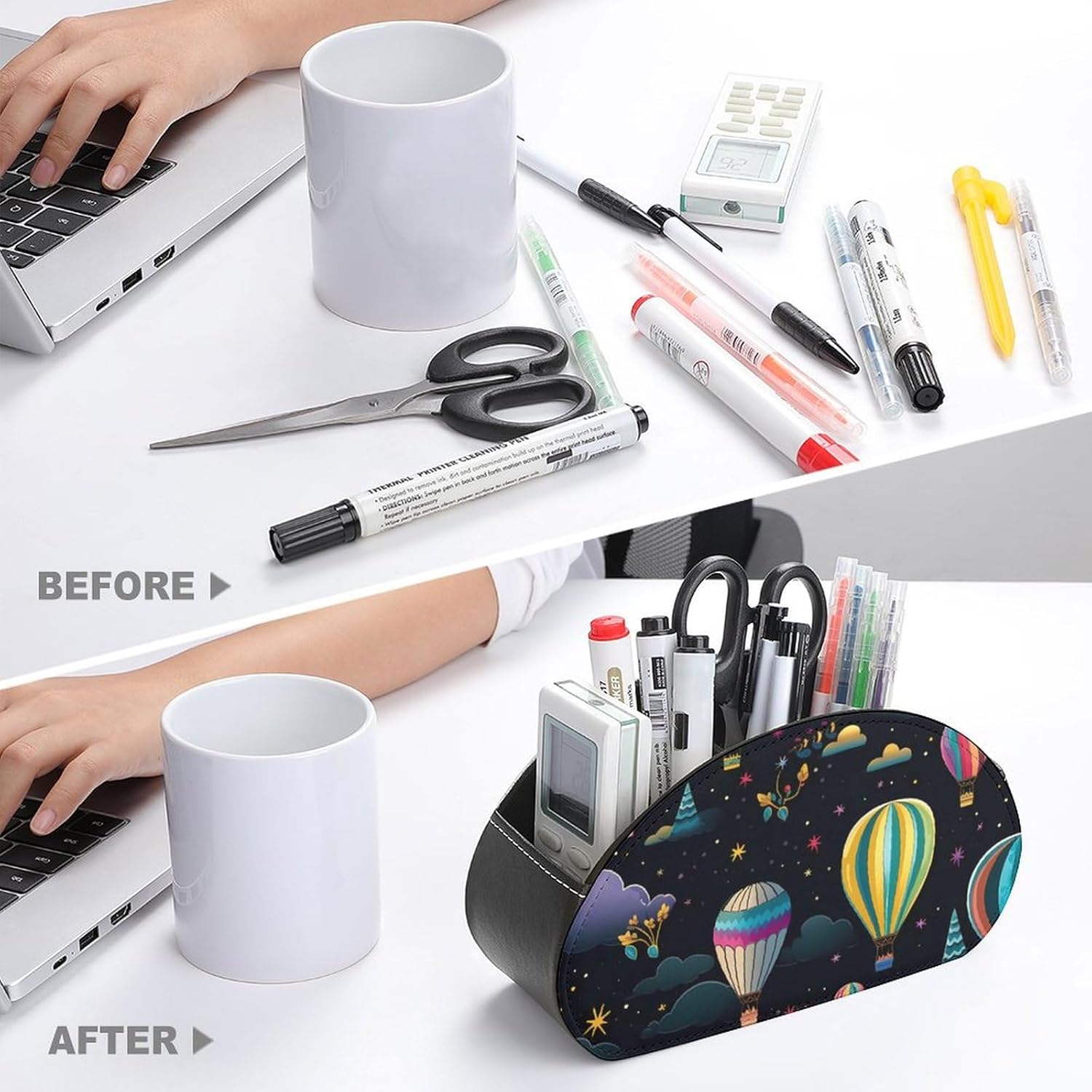 Hot Air Balloons with Stars Remote Control Holder Storage Multi-Functional Desktop Organizer with 5 Compartments