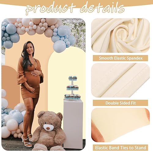 Miniatura 3 de 3 fundas de tela de elastano elástica beige ajustadas para arco de boda (4, 5 pies, 6 pies), cubierta de fondo redonda con arco Chiara para fiesta