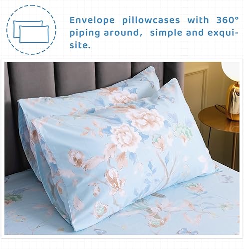 Miniatura 4 de QSH Juego de sábanas de tamaño Queen con estampado de flores, elegante ropa de cama con estampado de ramas de pájaros, 100% algodón egipcio,