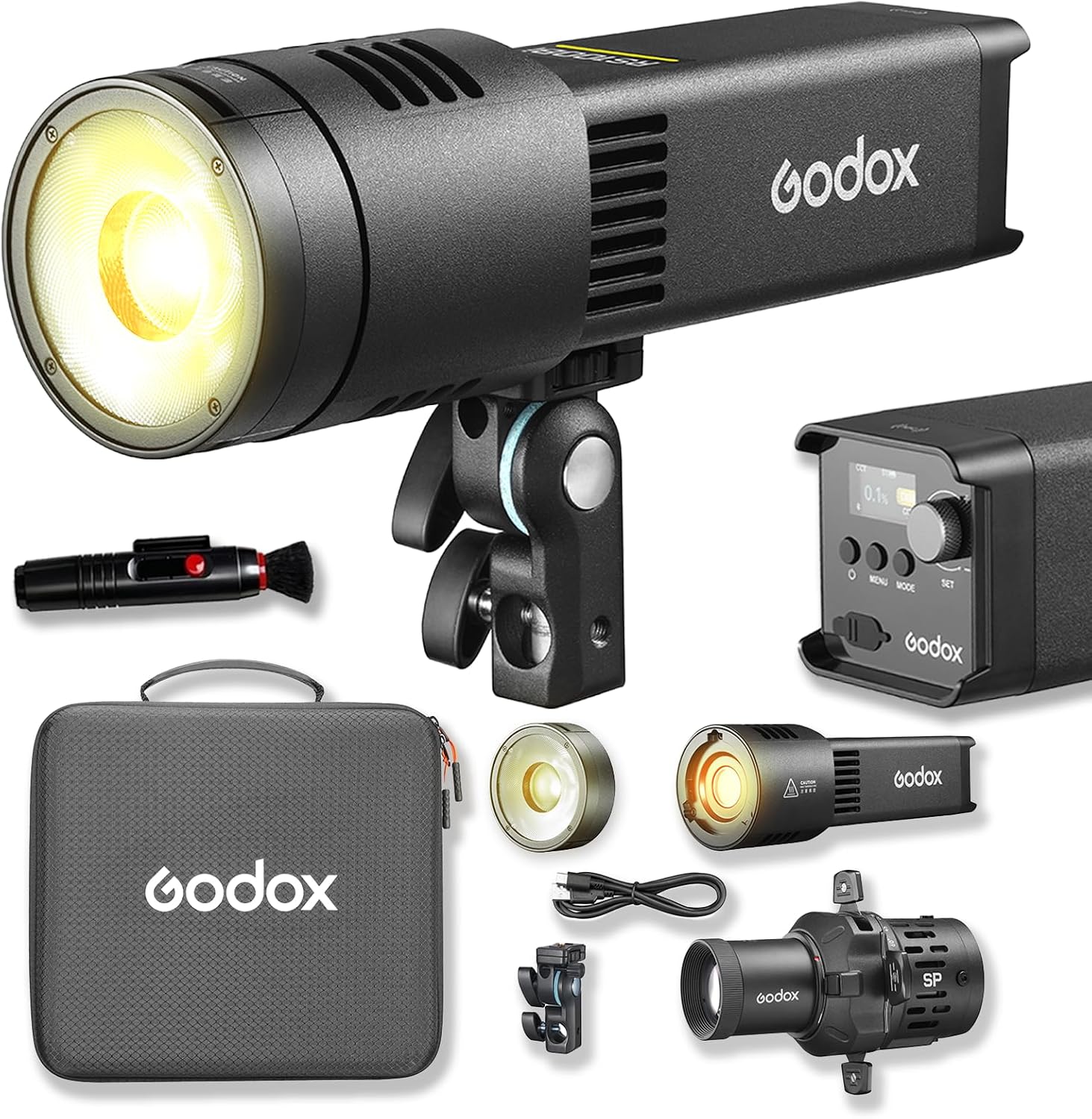 Godox RS100Bi Kit1 100W Bi-Color LED Video Light Kit with Projection SP36K, Lens Reflector, Holder AD-E2, USB-C Cable & Storage Bag, 2800K-6500K, CRI/TLCI 98, APP/DMX/NFC Control