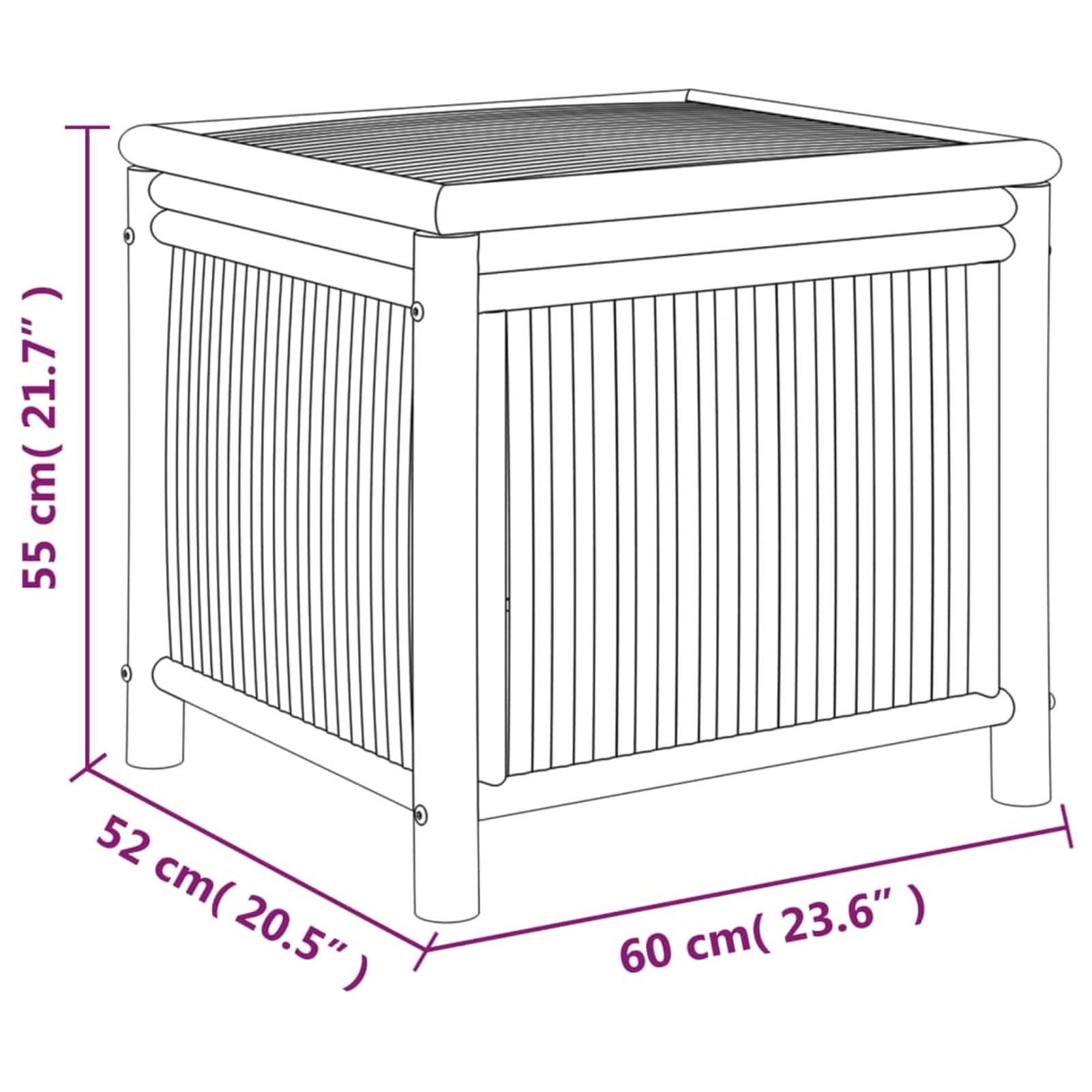 LAPOOH Caja de almacenaje de jardín, Baul Almacenaje Exterior, Baul Almacenamiento, Arcon Jardin Exterior, Caja De Almacenaje Exterior, bambú 60x52x55 cm