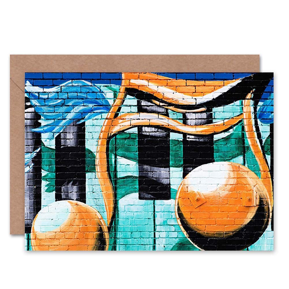 Wee Blue Coo Yellow|Blue|Orange Graffiti Music Note Piano Blank Greetings Birthday Card Art
