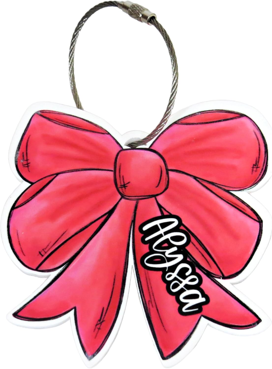 Personalized Bow Bag Tag for Kids – Custom Name Backpack Keychain – Handmade Acrylic Name Tag for Girls School or Travel - You Choose Color or Sport