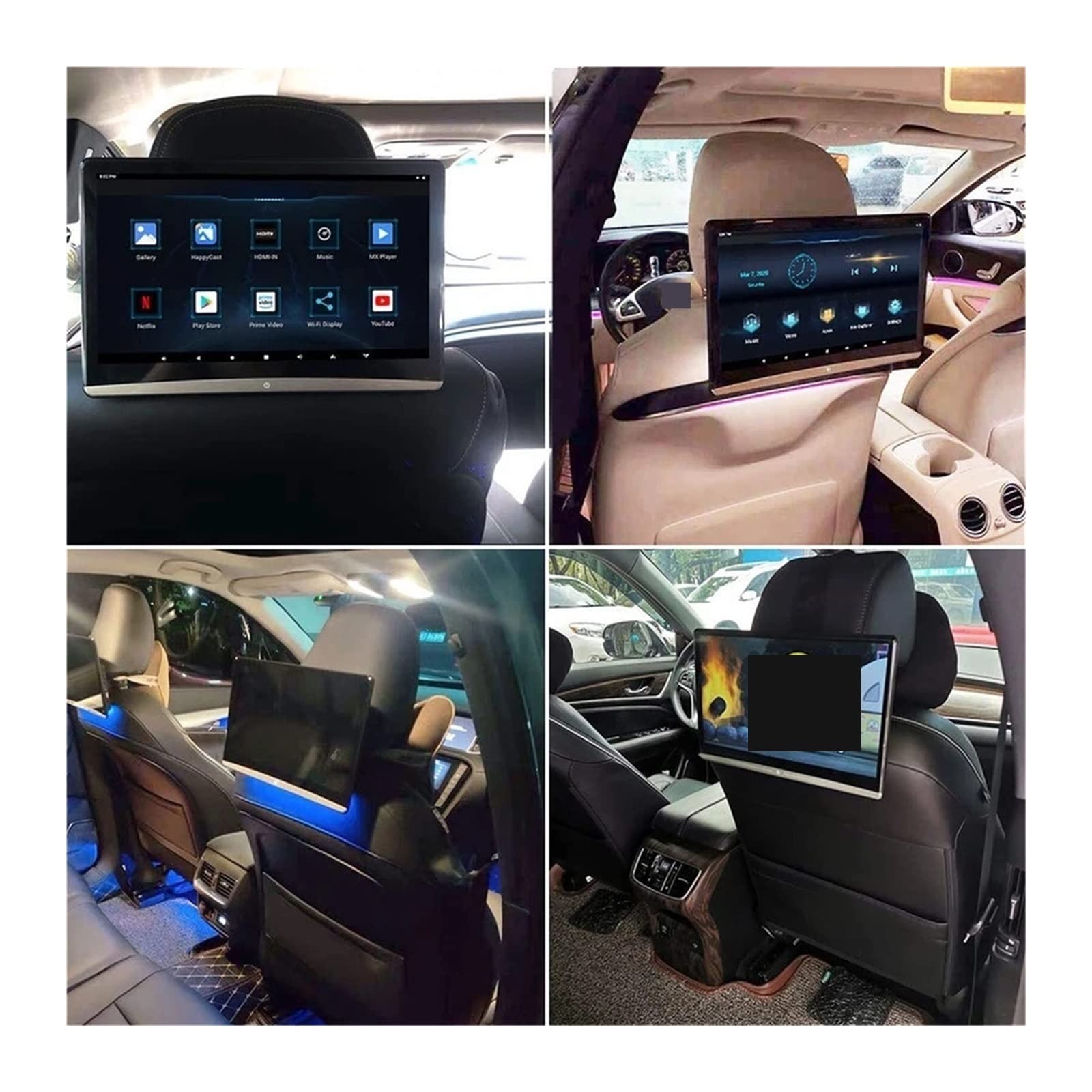 Reproductor de reposacabezas de Coche Monitor de reposacabezas Coche 13,3 Pulgadas Descarga aplicación vídeo 4K 1080P HD WiFi/HDMI/USB/TF/BT RAM 2GB + 16GB Mirroring/Miracast(1PC Monitor)