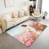 Manfei God and Lamb Kids Area Rug,The Lost Lamb Western Flowers Indoor Floor Mat Entrance Rug for Girls Boys,Belief Spiritual Artwork Non Slip Rug,Pink Couch Living Room Decor,3'x5'