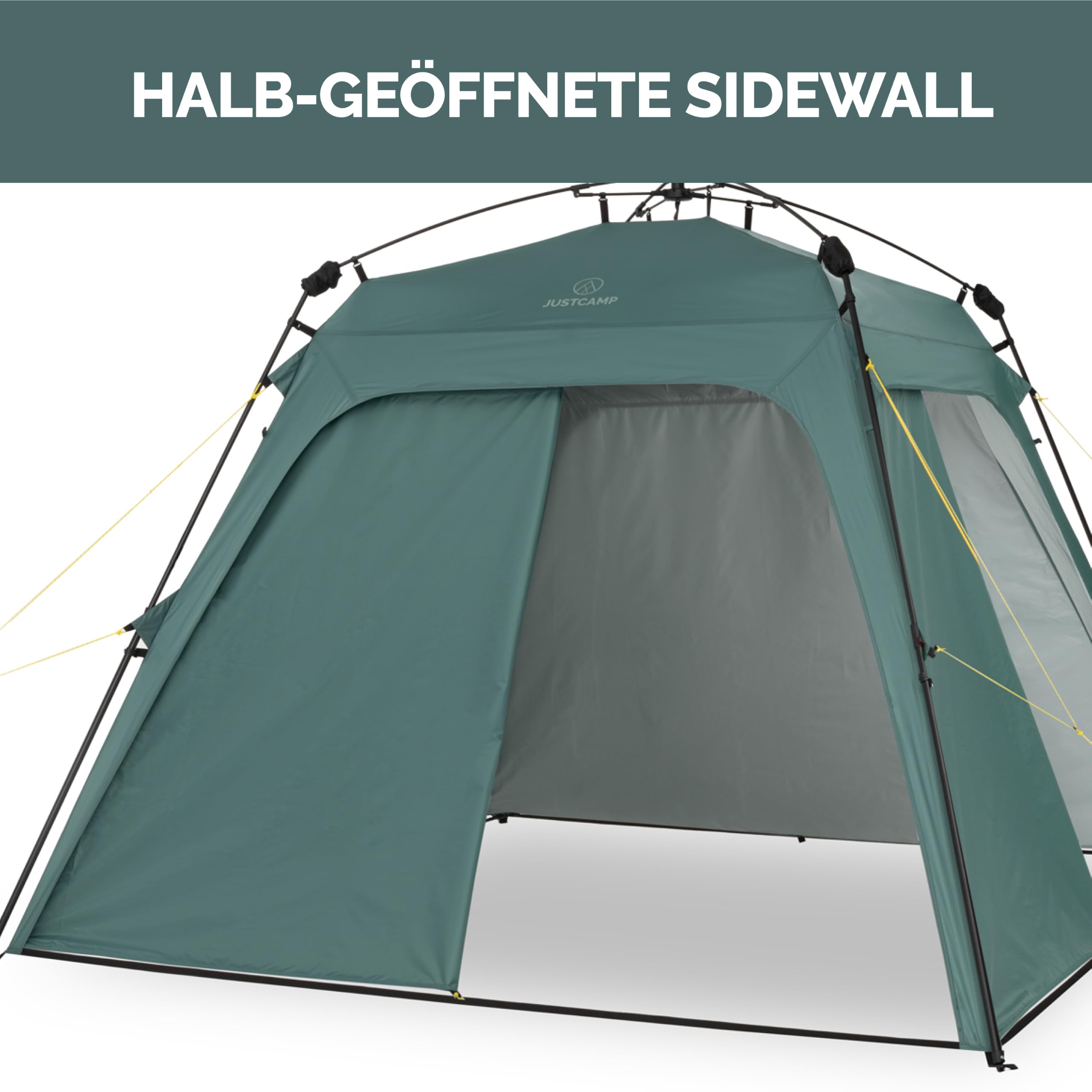 JUSTCAMP wasserdichter Schnellaufbau Pavillon mit 4 Seitenwänden 2,5 x 2,5 m - robuster Outdoor Pavillon faltbar mit UV-Schutz 80+ für Garten, Camping, Festival & Strand - leichtes Pop Up Zelt