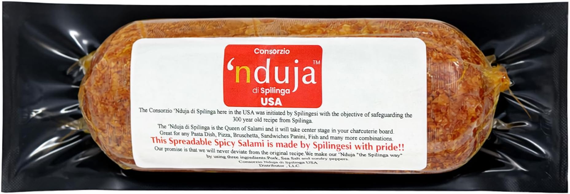 Nduja di Spilinga USA | Spreadable Spicy Salami | Made Using a 300 Year-old Spilingesi Recipe | Great for Pasta Dishes, Bruschetta, Panini and Pizza | Refrigerate After Opening (8, Ounces)