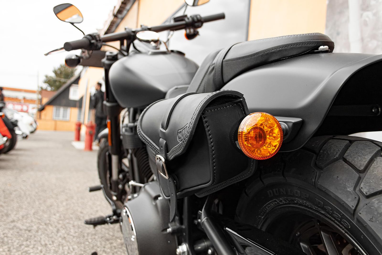 ends cuoio - Bolso Lateral Piel auténtica Compatible con Harley Davidson Softail Fat Bob, Low Rider, Slim 2018-2021, Bolsa Cuero Moto - Cierre magnético rápido - Lado Izquierdo (Negro)