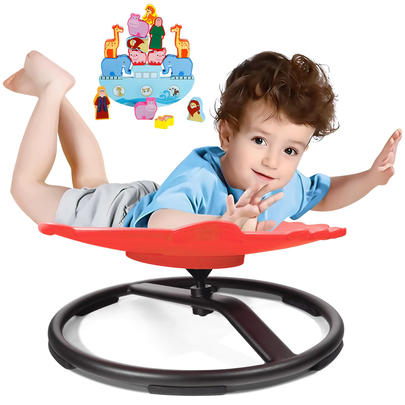 2025 New Upgraded Dinosaur Kids Sensory Swivel Chair, Autism Spinning Chair for Body Coordination Training, Autism Sensory Chairs for Autistic and ADHD Kids, Spin Seat, Non-Slip Metal Base (Red)