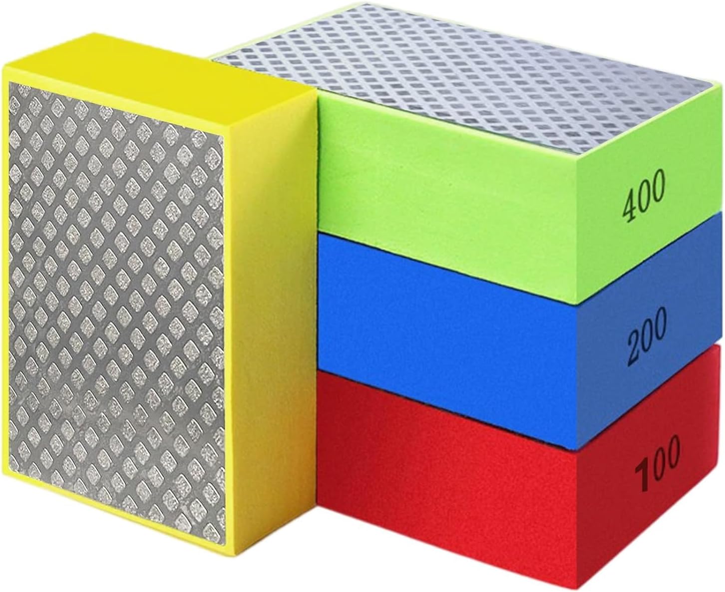 4pcs Hand Diamond Polishing Pads for Glass,Tile Polishing Pad,Diamond Sanding Blocks for Porcelain,Concrete Stone Granite Marble Ceramic Grinding Trimming 60#,100#,200#,400#