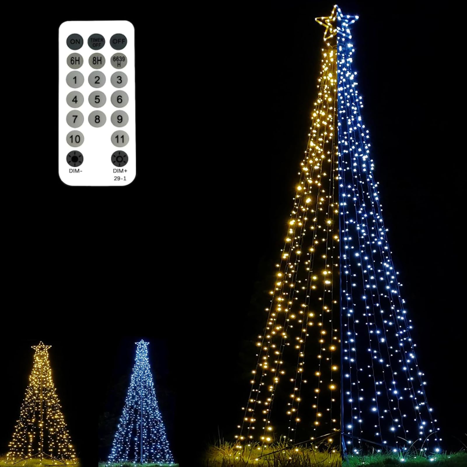 Outdoor Lighting Christmas Tree Lights 12Ft Cone Tall Star Topped Artificial Christmas Trees Arbol de Navidad Outside Decor for Xmas New Year Holiday WarmWhite/White