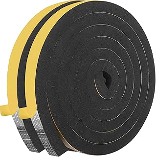 Weather Stripping Door Seal, 1/2 Inch W X 1/2 Inch T Adhesive Foam Tape, Window Door Draught Excluder Air Conditioner Gasket Foam Tape, Total Length 13 Feet (6.5ft x 2 Rolls)