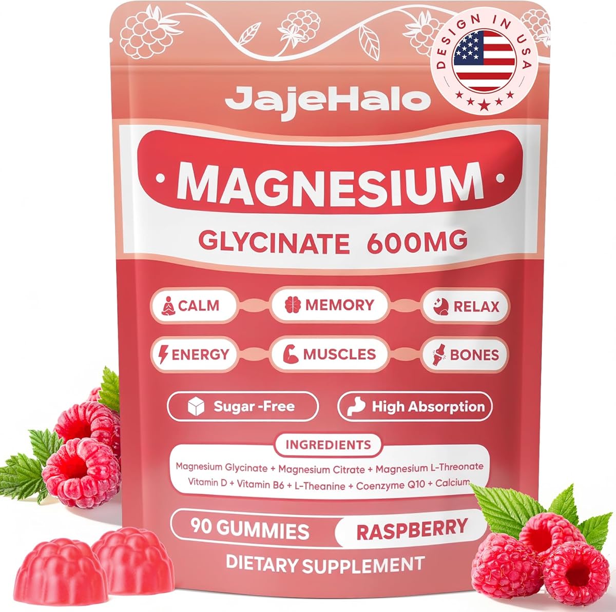 Magnesium Glycinate Gummies 400mg High Absorption Calm Magnesium Complex Gummies with Citrate L-Threonate 600mg Coq10, Vitamin D3 & B6-Sugar Free,Focus, Energy Balance,and Muscle Function 90