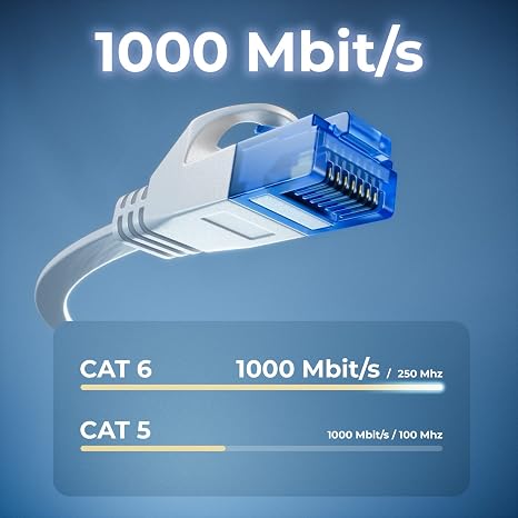deleyCON 20m CAT6 Flat Network Cable 1000 Mbit Gigabit LAN - Cat 6 RJ45