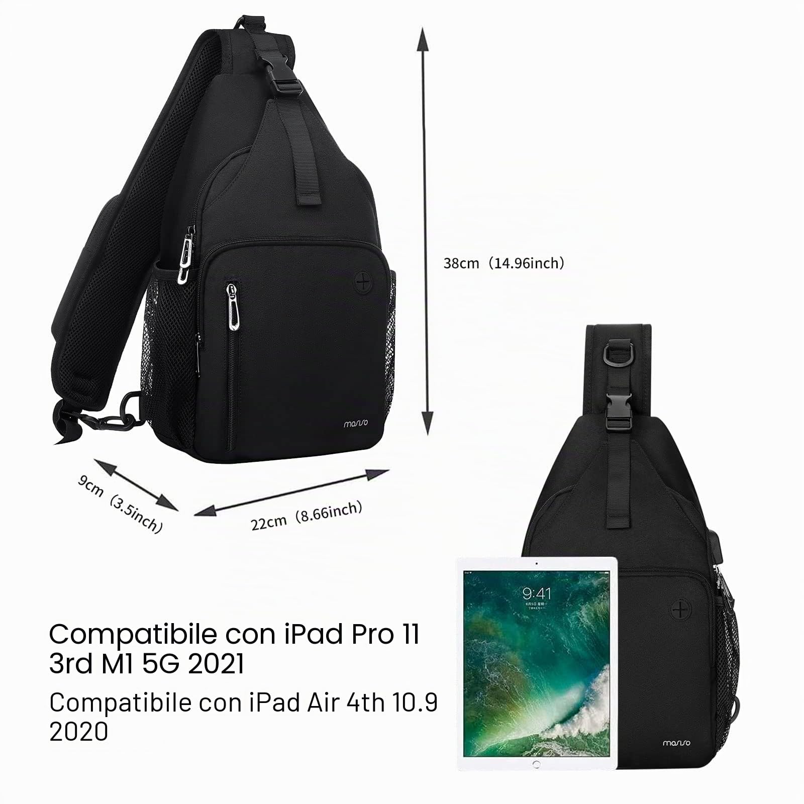 MOSISO Zaino Monospalla a Tracolla per Uomo Donna, Zaino Viaggio e Escursionismo, Borsa Petto con Tasca Quadrata Anteriore e Porta Ricarica USB