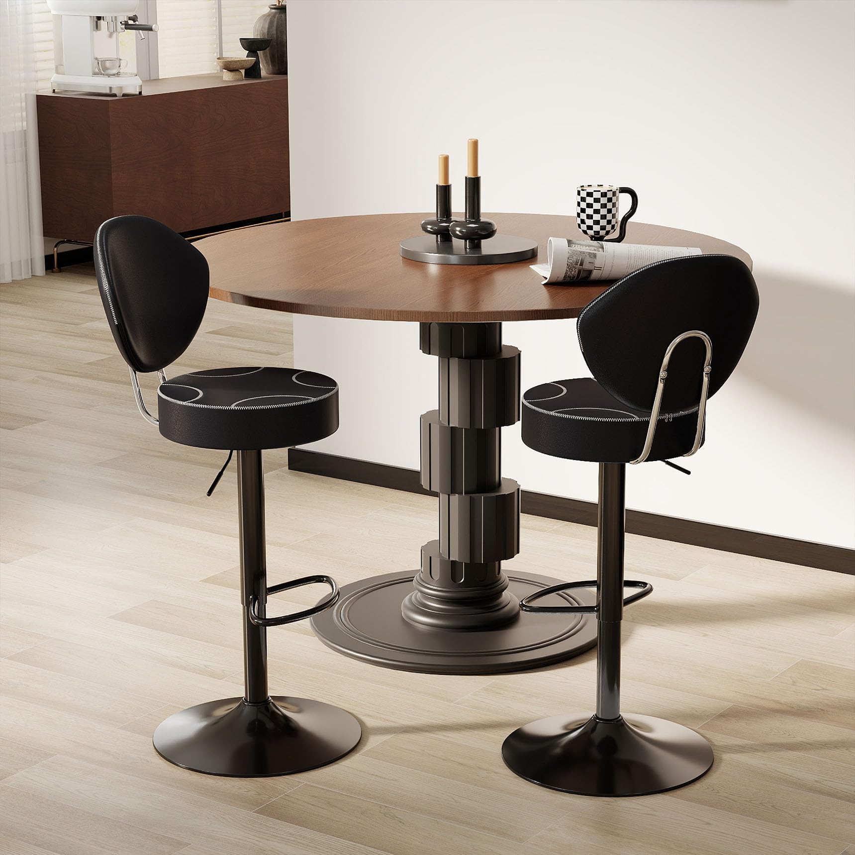Youhauchair Bar Stools Set of 2, Height Adjustable Swivel Bar Stool, 360° Swivel Bar Stools with Backrest, Faux Leather Breakfast Bar Stools, Kitchen Stools, Black — image 1