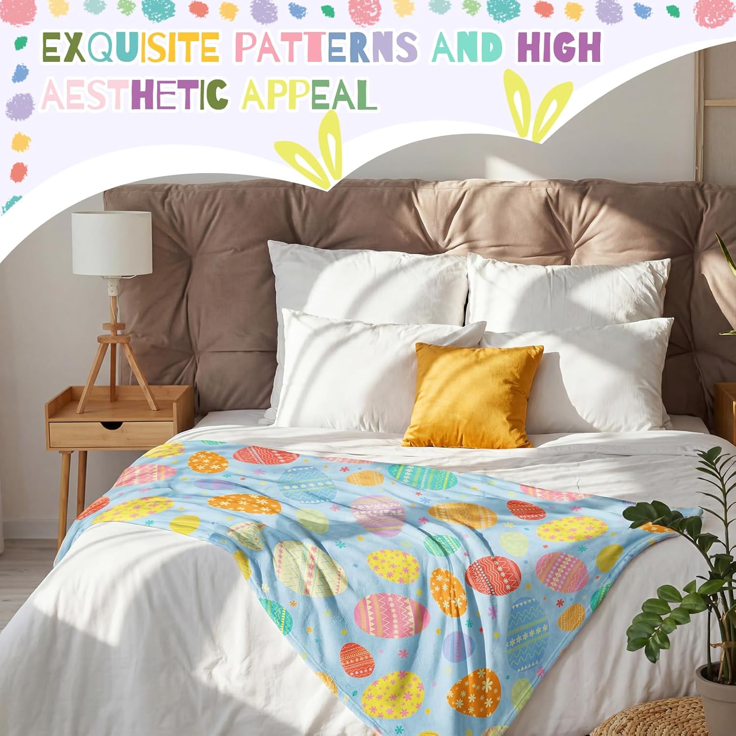 Tegeme 4 Pack Easter Bunny Eggs Blanket 50 x 60 Inch Easter Flannel Throw Blanket, Cute Bunny Rabbit Egg Flower Leaves for Lightweight Soft and Warm Blankets for Sofa Living Room (Mixed)