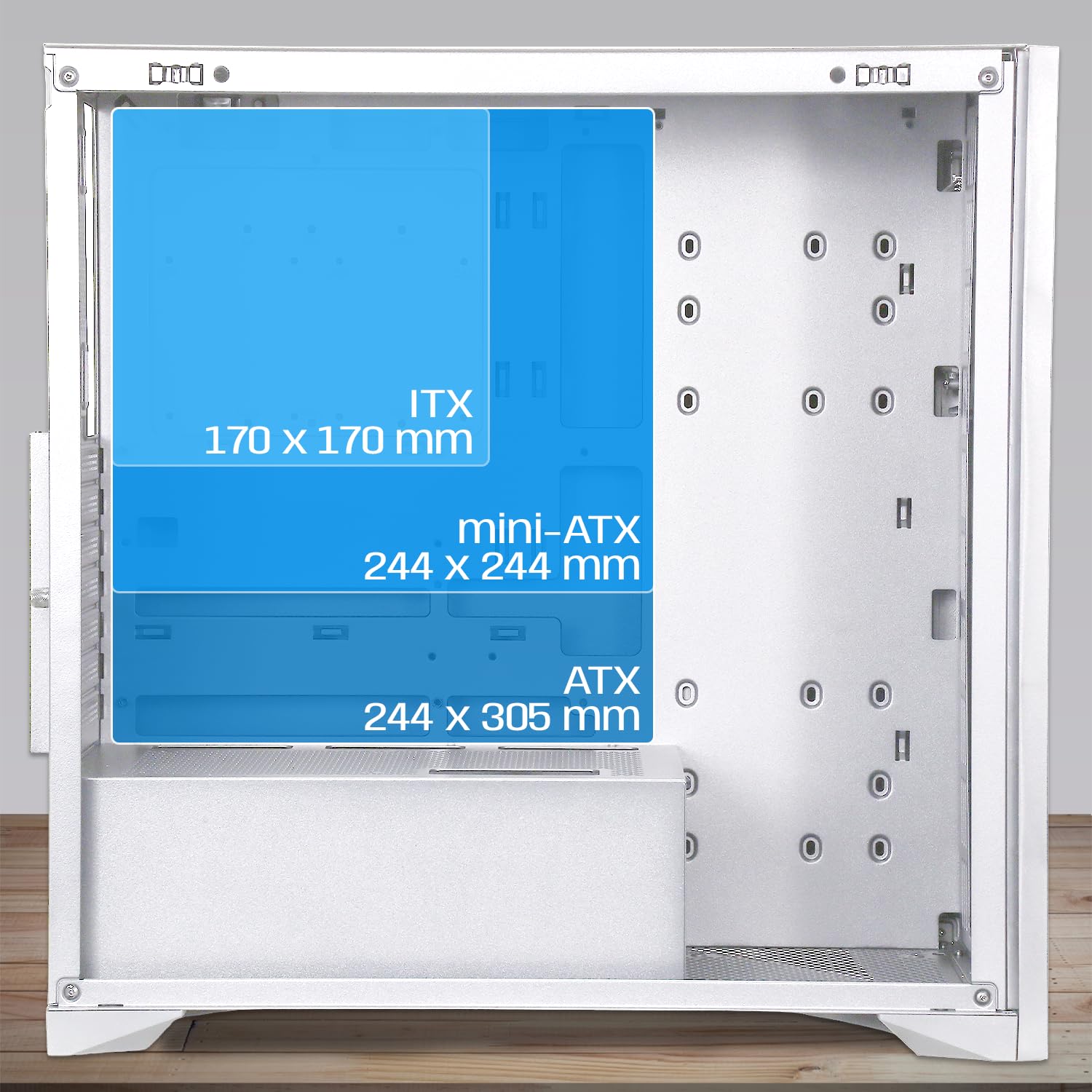 NEWWAY – NW1 – Caja para PC Frontal de Madera – Media Torre Compatible con ATX/Micro-ATX/ITX – Tipo C USB – Ventiladores incluidos 3 x 140 mm PWM – Panel Lateral de Cristal Templado