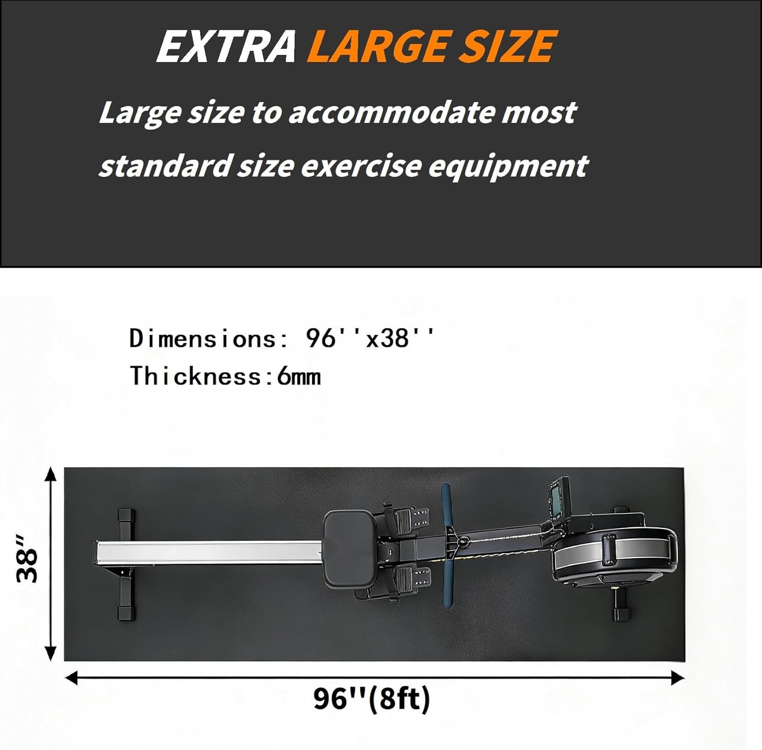 ZENY Large Exercise Equipment Mat 96"x38" - Heavy Duty Floor Protection for Treadmill, Bike & Elliptical, 6mm Thick Non-Slip Shock Absorbing Gym Mat