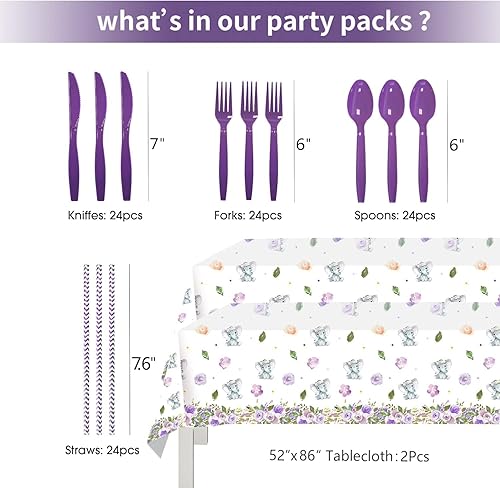 Miniatura 3 de Suministros de fiesta de elefante para baby shower, decoraciones de elefante para baby shower para niña, incluye platos, vasos, servilletas,