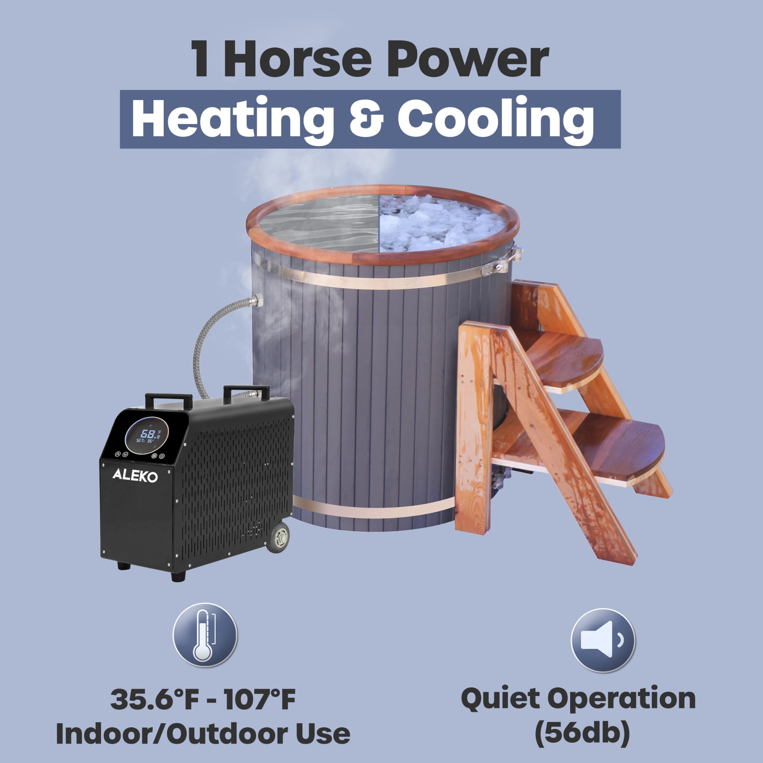 Chiller for Ice Bath and Cold Plunges | Dual Chiller and Heater | 1 HP | Wi-Fi Control | Ozone Sanitation | Indoor and Outdoor Use | 132-Gallon | Cools Down to 35.6°F, Heats to 107°F | 2 Filters