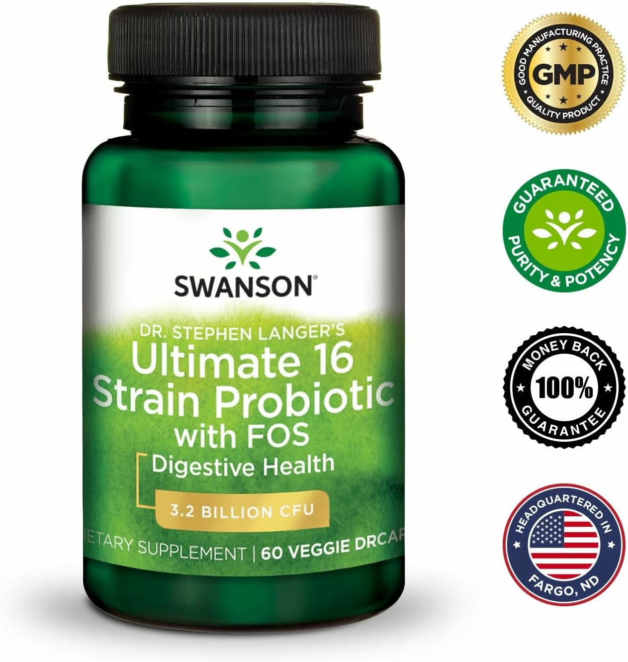 Swanson Dr. Stephen Langer's Formula - Natural Probiotic w/Prebiotic FOS - 16-Strain Supplement Promoting Digestive Support w/ 3.2 Billion CFU per Capsule - (60 Veggie Capsules) 2 Pack - Image 7