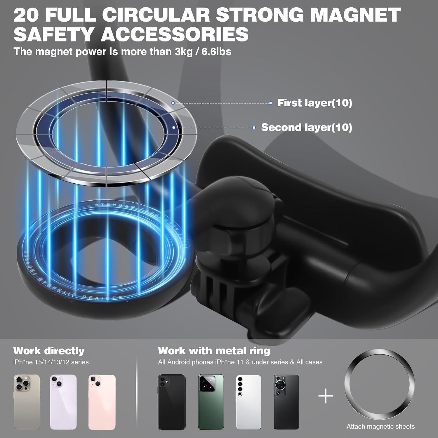 Magnetic Neck Phone Holder for Recording, Neck Tripod for iPhone, 360°& 180° Rotation POV/Vlog Selfie Hands-Free Video Recording Suitable for iPhone 12-15 Series and All Android Phones