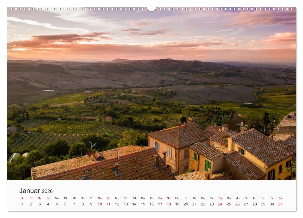 Toskana - idyllische Landschaft (hochwertiger Premium Wandkalender 2026 DIN A2 quer), Kunstdruck in Hochglanz: Entdecken Sie die wundervolle Landschaft der Toskana. (CALVENDO Orte)
