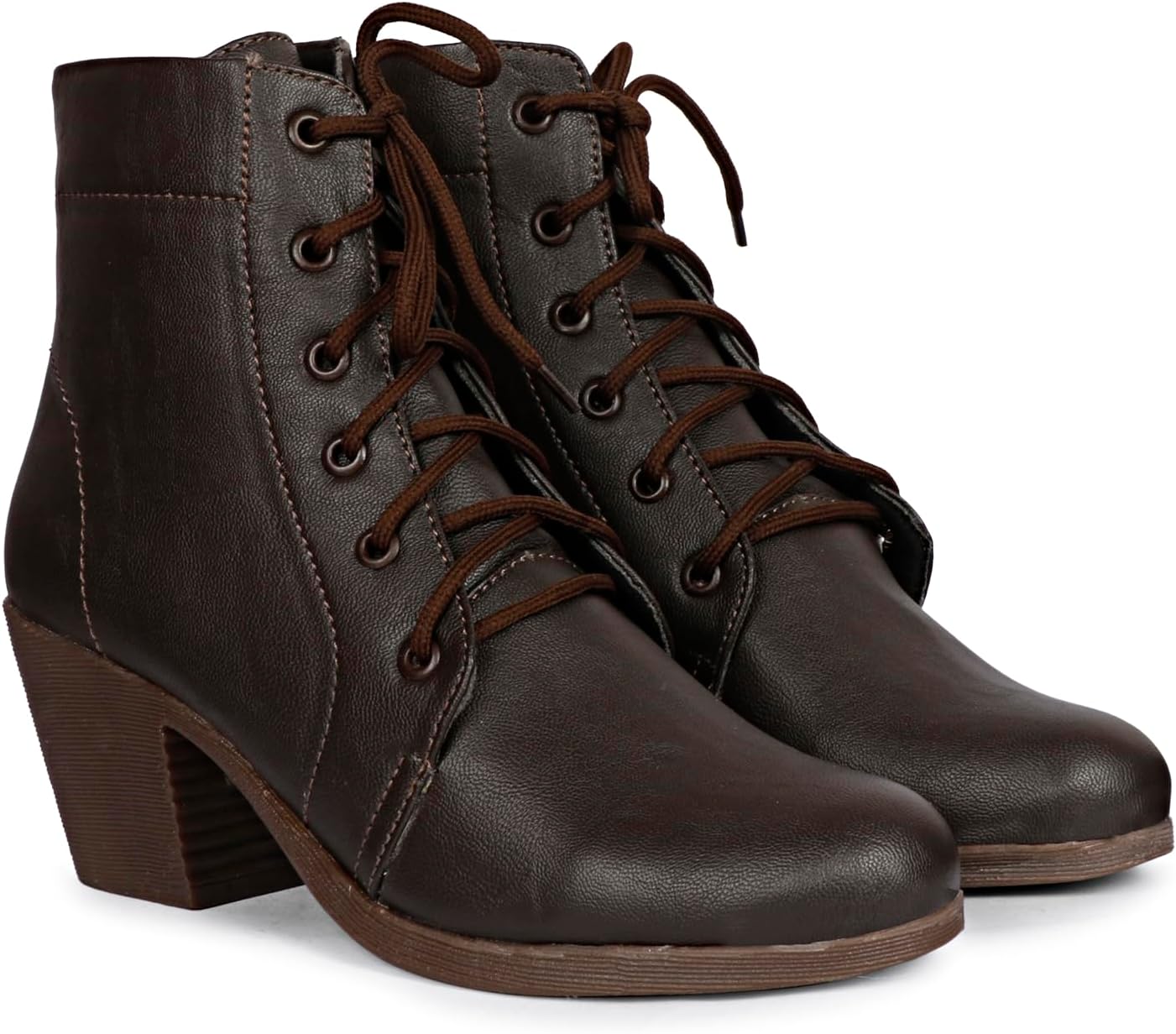 HannaWomen's Faux Leather Block Heel Ankle Length Casual Lace Up Boots
