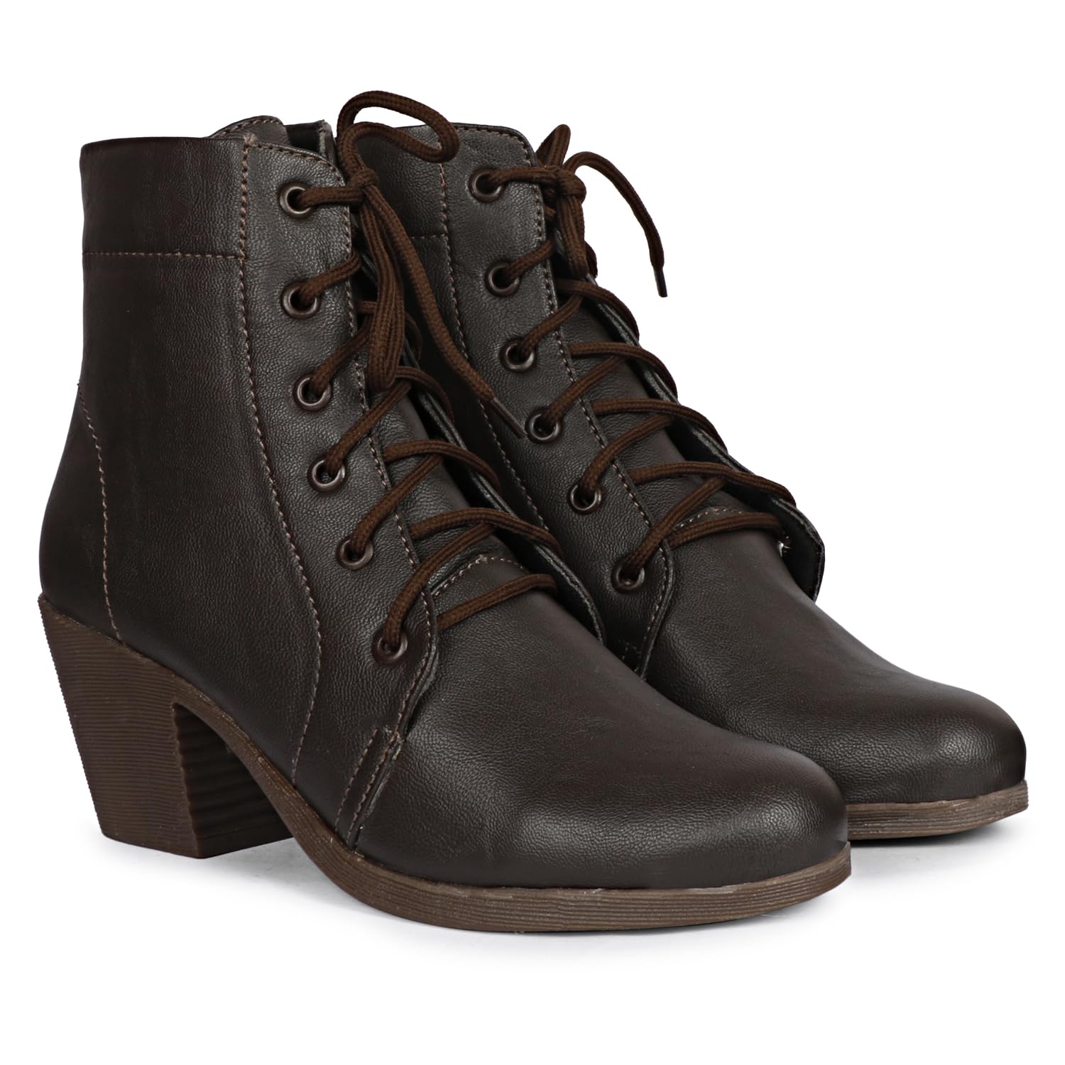 HannaWomen's Faux Leather Block Heel Ankle Length Casual Lace Up Boots