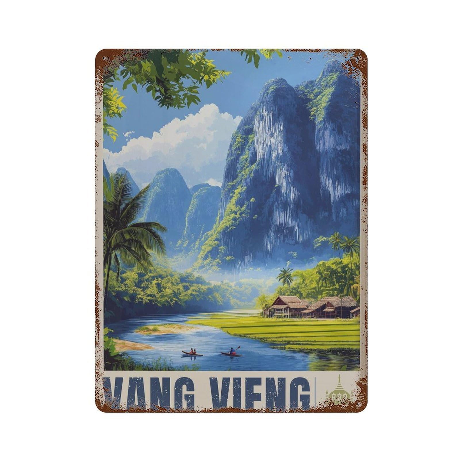 xiaoxiaoshen Vang Vieng Laos Travel Mountain Wall Decor Art Metal Tin Poster Modern Home Decor Art Home Bar Shop Decorations Vintage Sign 40x30cm