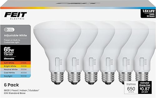 Feit Electric - Foco de luz LED BR30 de 65W equivalente, regulable, 5CCT, blanco ajustable, 650 lúmenes, uso residencial y comercial en