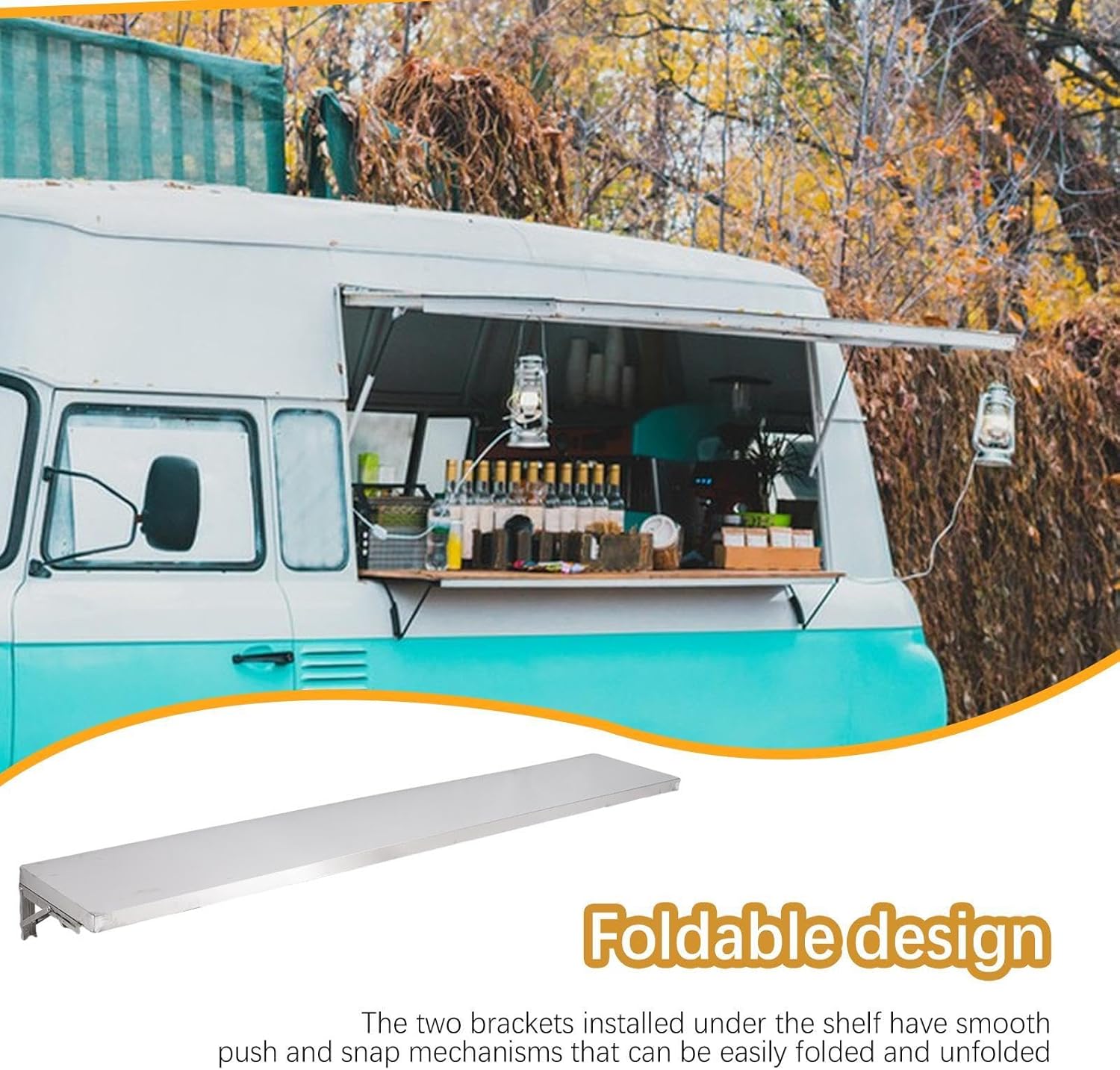 Stainless Steel Folding Wall Shelf 48" X 12",Food Truck Folding Shelf,304 Stainless Steel Shelves,Folding Concession Shelf Drop Down Food Truck Kitchen, Restaurant, Garage, Laundry, Utility Room