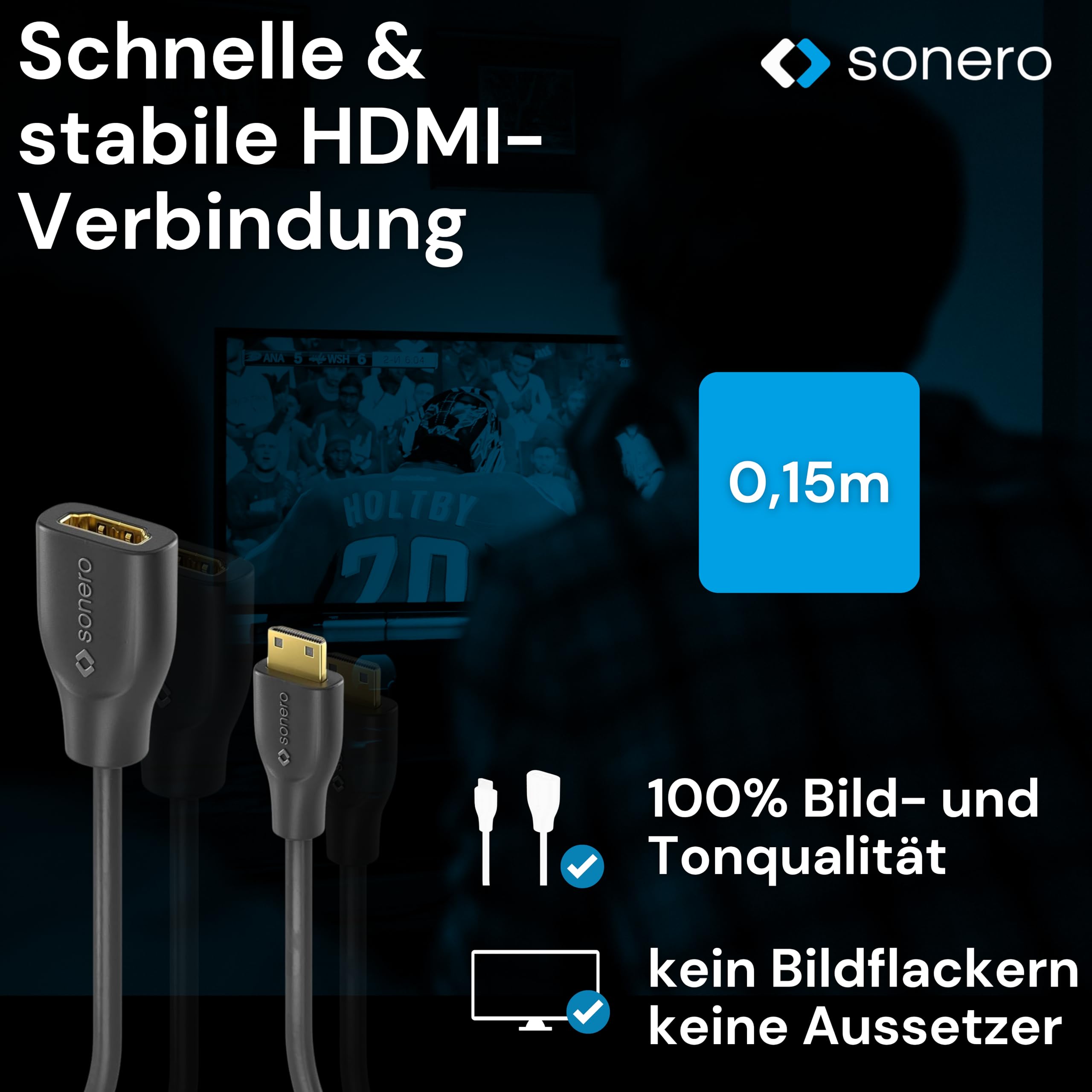 Sonero® Adattatore salvaporta Sonero® da Mini HDMI a 4K HDMI, Premium High Speed, connettore Mini HDMI C a presa HDMI A, contatti dorati, doppia schermatura, guaina in PVC, 0,15 m