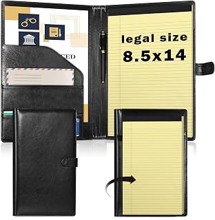 Legal Size Portfolio PU Leather with 8.5 x 14 inch Tearable Legal Pad Holder Leather Portfolio Folder Binder for Interview Attorneys Business