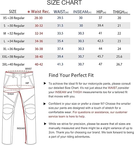 Miniatura 5 de CTBQiTom Pantalones de motociclismo, pantalones de motocross, jeans de motocicleta con rodilleras y almohadillas de armadura CE (negro, XS  28)