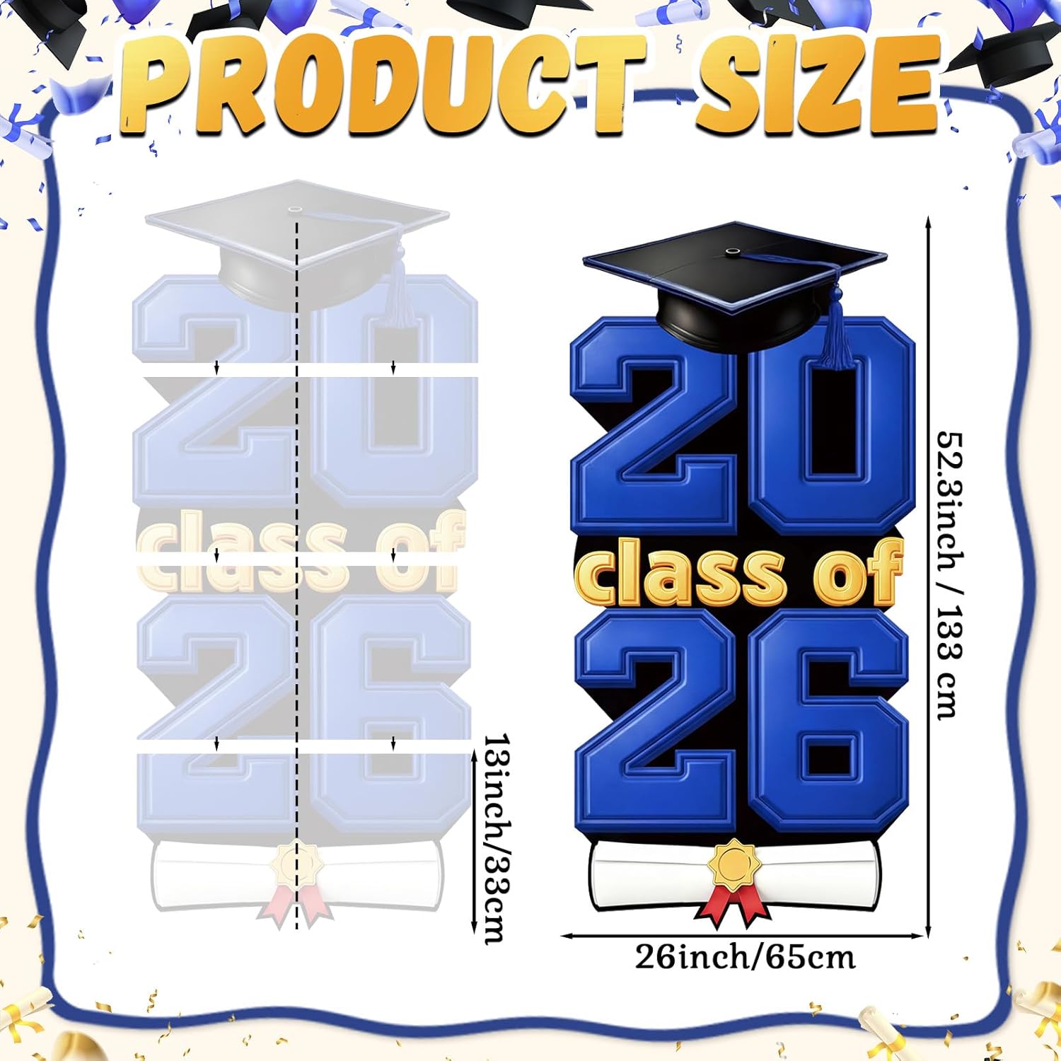 Chunful Large 48 & 52.3 inch 2026 Graduation Yard Sign Congrats Grad Lawn Decor Class of 2026 Yard Signs with Stakes for College High School Graduation Outdoor Party Decorations(Black Blue,2026)