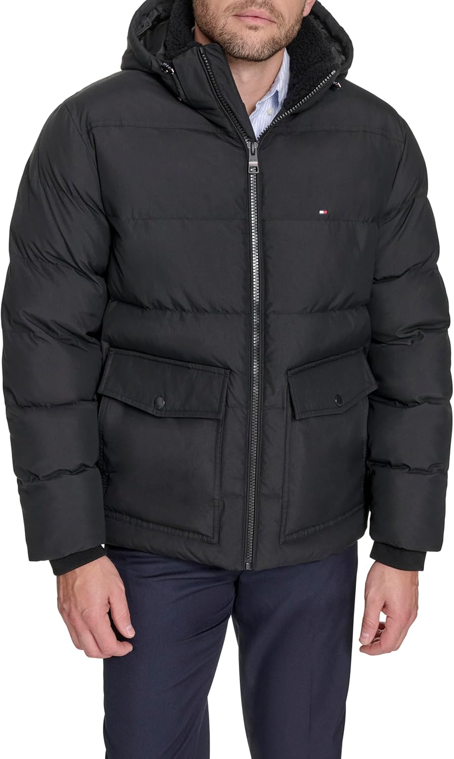 Tommy Hilfiger mens Hooded Puffer With Patch Pockets