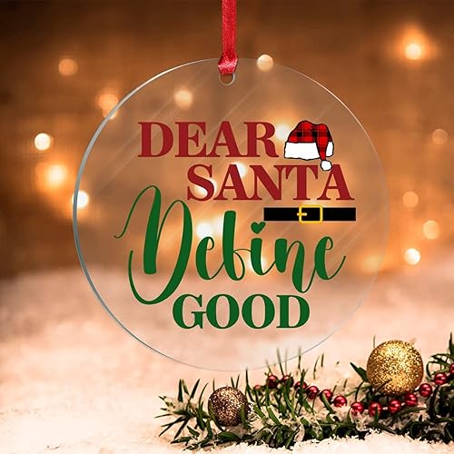 Miniatura 8 de Dear Santa I Can Explain - Adorno acrílico para relleno de calcetines de Navidad, adornos de Navidad de 3 pulgadas, cinturón de Papá Noel y sombrero