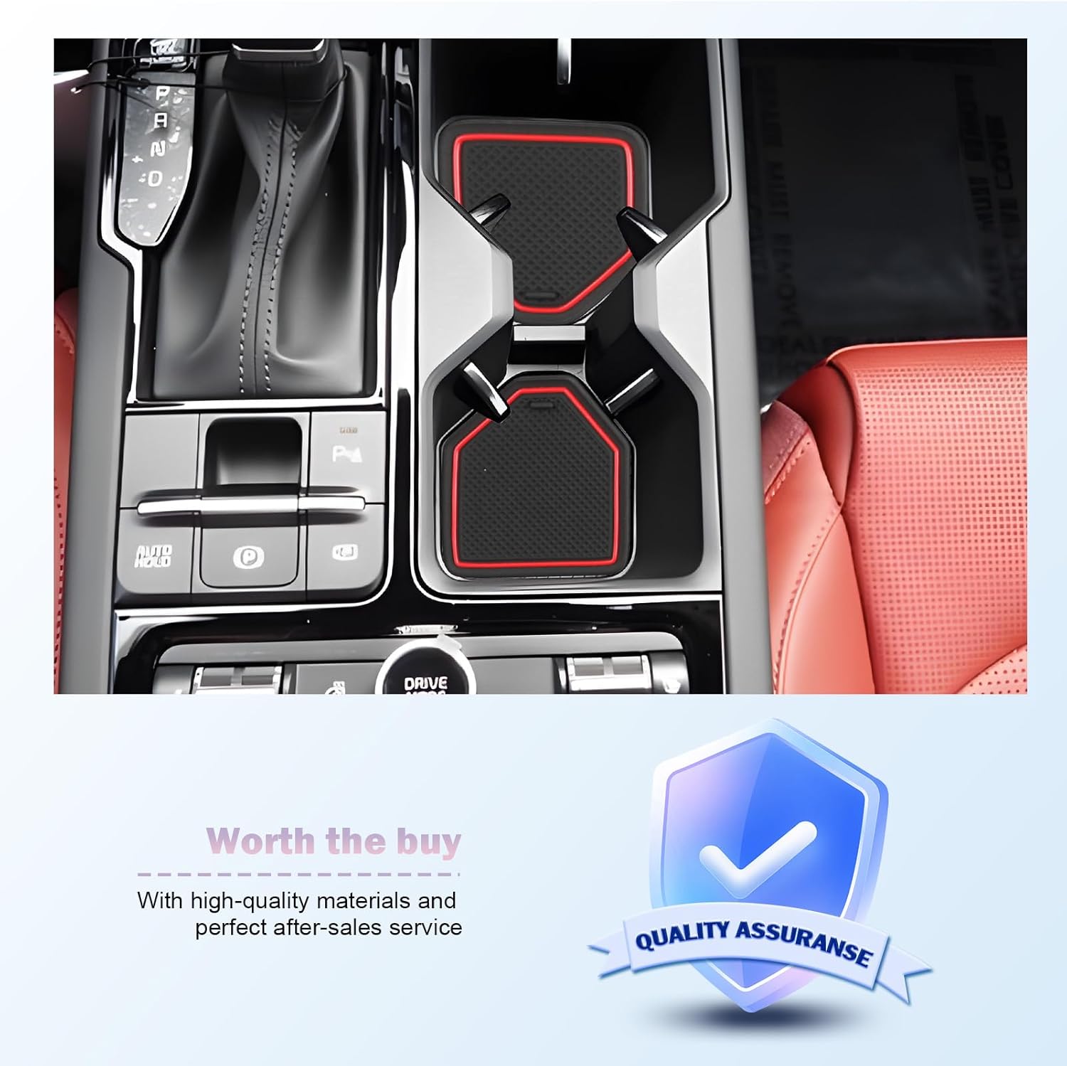 LUWU for 2025 2026 Kia K5 Accessories - for 2025 2026 Kia K5 LXS/GT/GT-Line/EX Door Slot Mats Cup Holder Inserts Center Console Liners Mats Red-Trim - 12 PCS/Sets