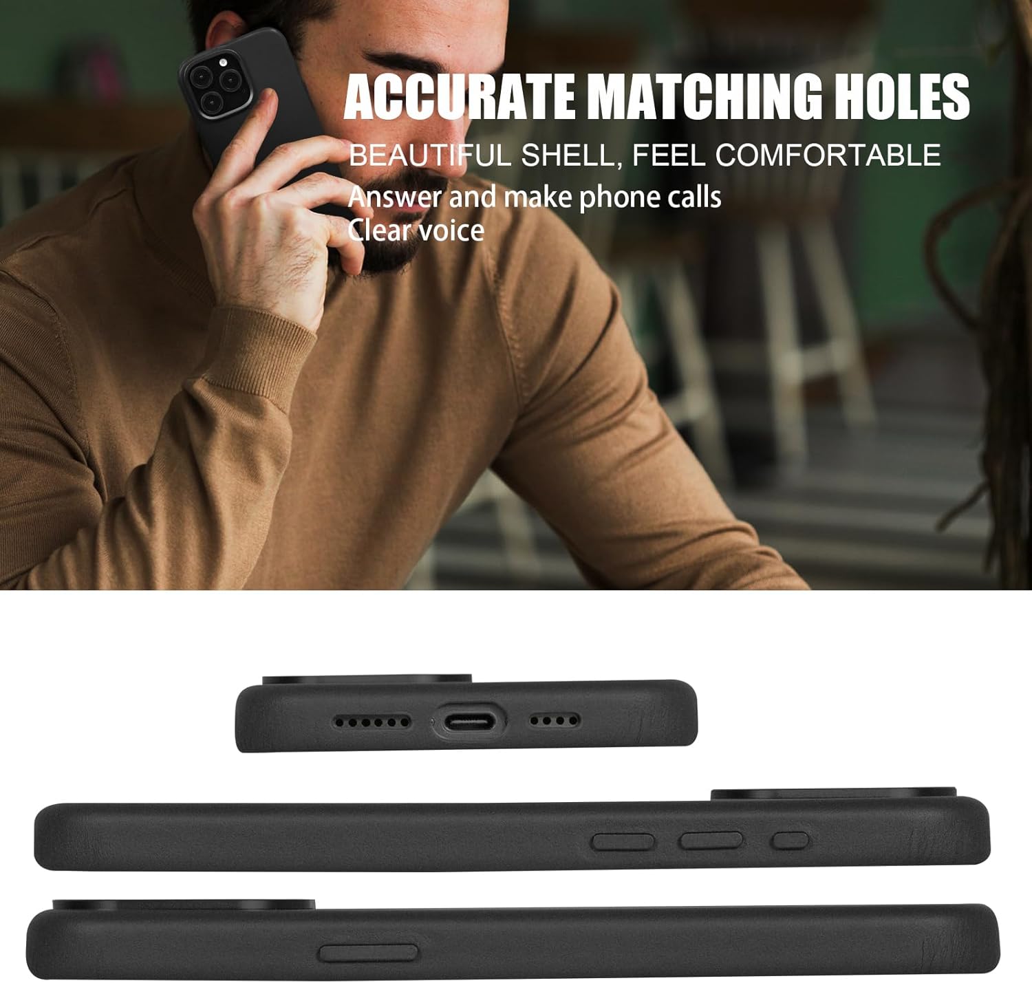 for iPhone 15 Pro Leather Case | Genuine Full Grain Leather| Compatible with MagSafe and Wireless Charging | Metal Buttons Camera Bezel | Slim Fit-Drop and Scratch Resistant(Black) - Image 6