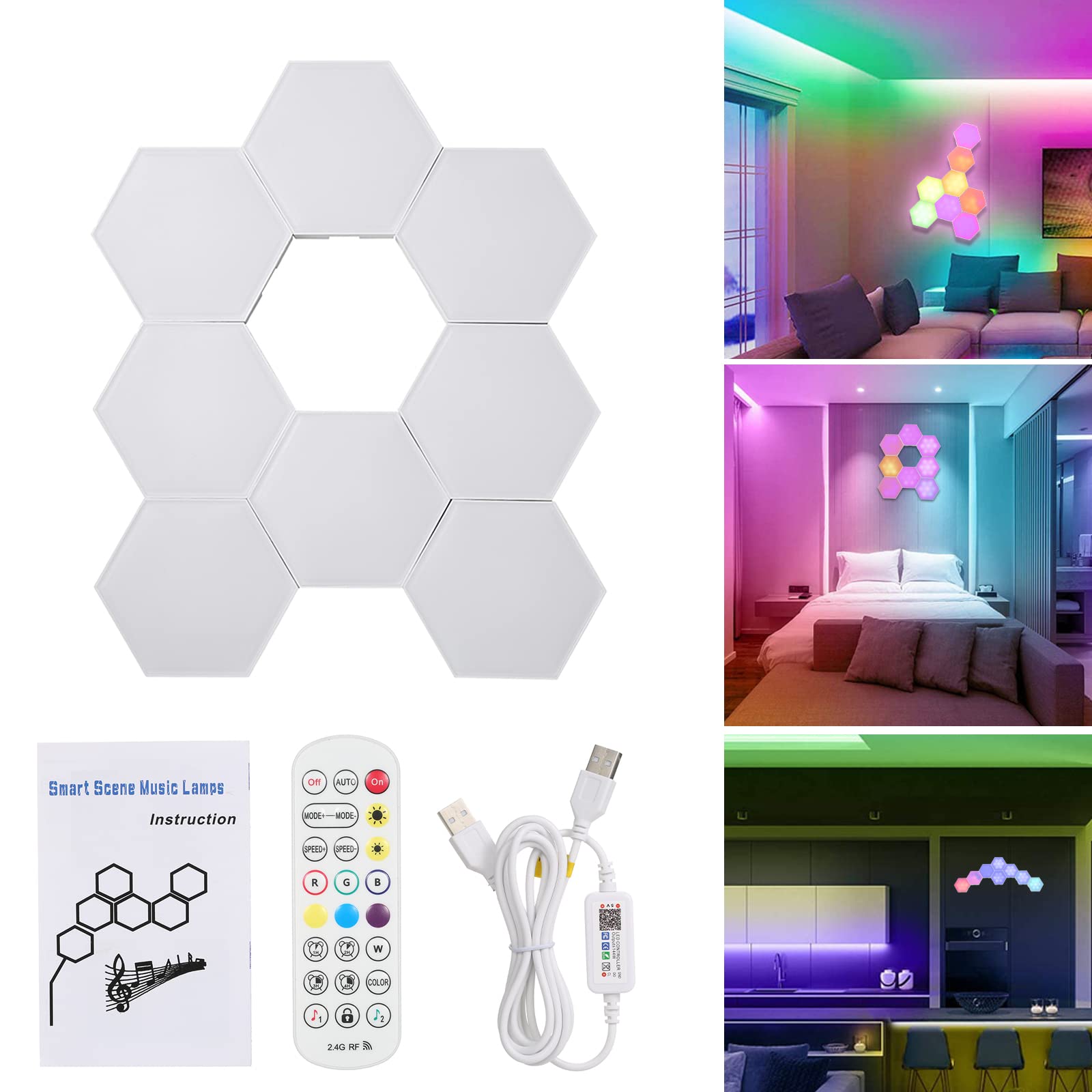 Neoglint 8 Pz Lampade da Parete Esagonali, Lampada da Parete per Giochi RGB Intelligente che Cambia Colore a Ritmo di Musica, Controllabile tramite App e Telecomando, Adatta per Soggiorno, Sala Giochi