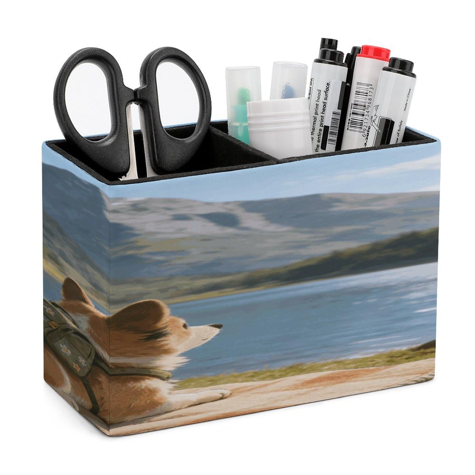 LZQPOEAS Camping Journal Pen Holder Double Compartments Pen Cup Makeup Brush Holders Leather Pencil Holder Locker Organizer for Work Locker Accessories Modern Pencil Cup for Desk