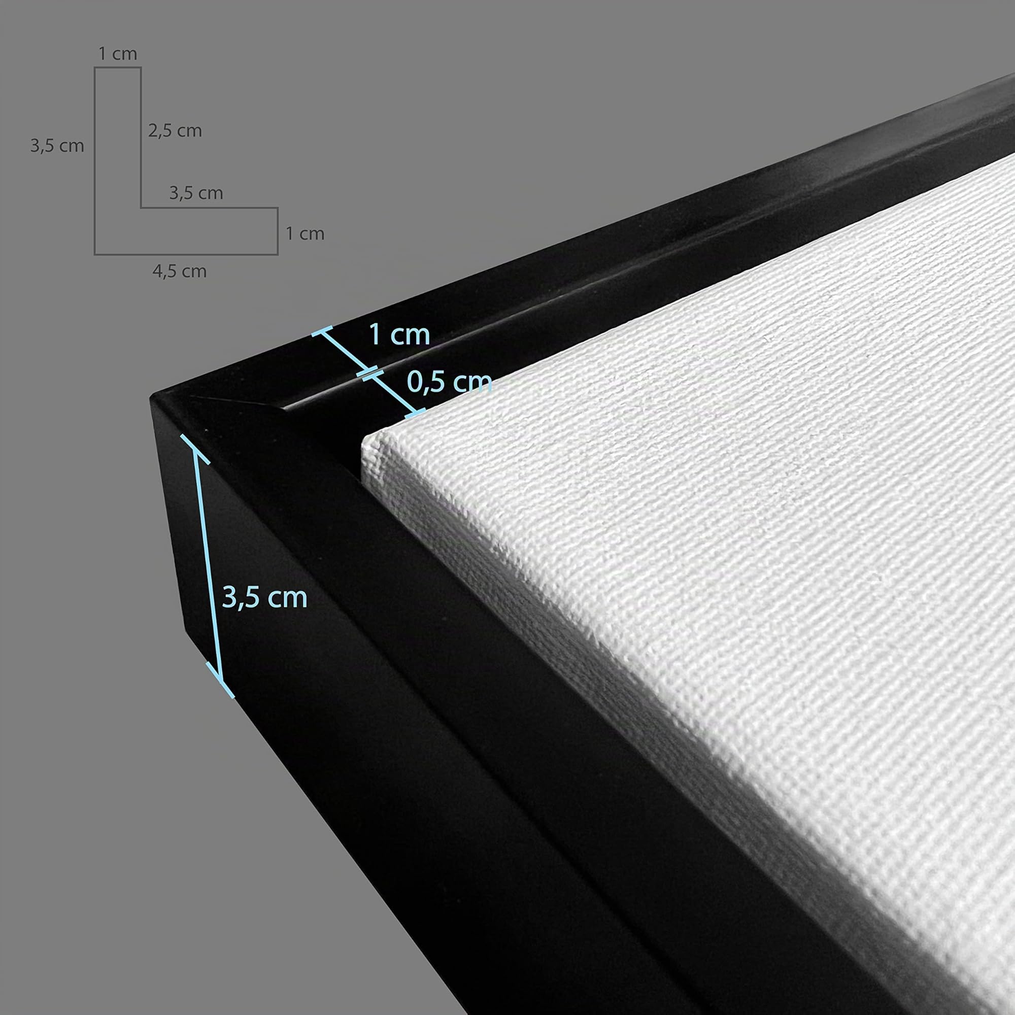 Cadre flottant en bois pour toile de 40x50 (noir) - Monté et prêt à l'emploi - Convient aux toiles d'une épaisseur allant jusqu'à 2,5 cm - Cadres pour peinture