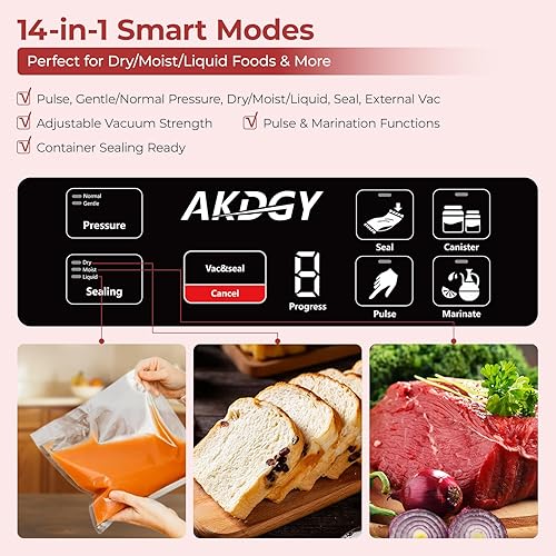 Miniatura 2 de Máquina selladora al vacío de 95 Kpa, selladora al vacío de alimentos comerciales mejorada, funciones 14 en 1 y doble sellado térmico, acero