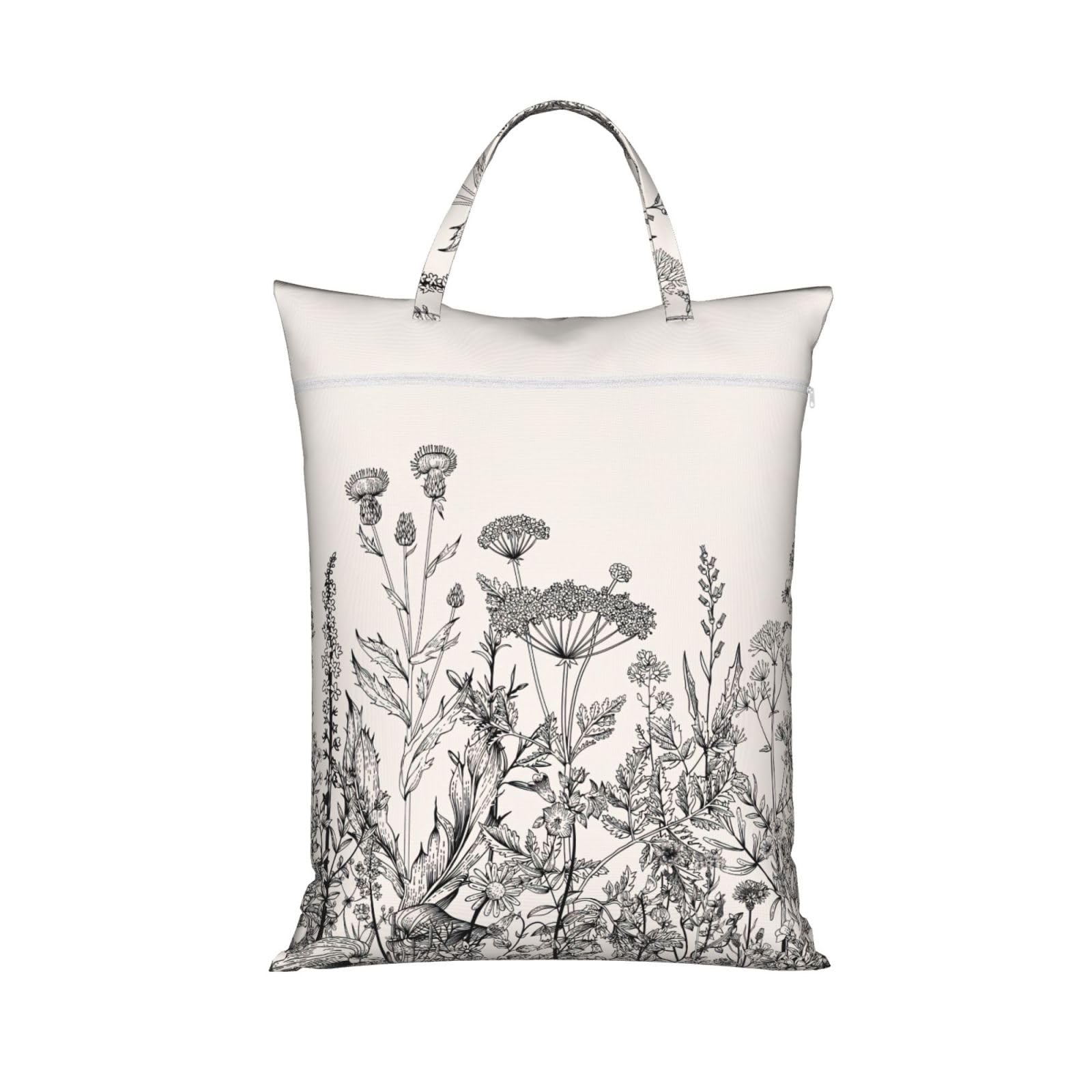 Floral Herbs Botanical Engraving Print Travel Laundry Bag Foldable Lightweight Camping Beach Dorm Weekend Getaways