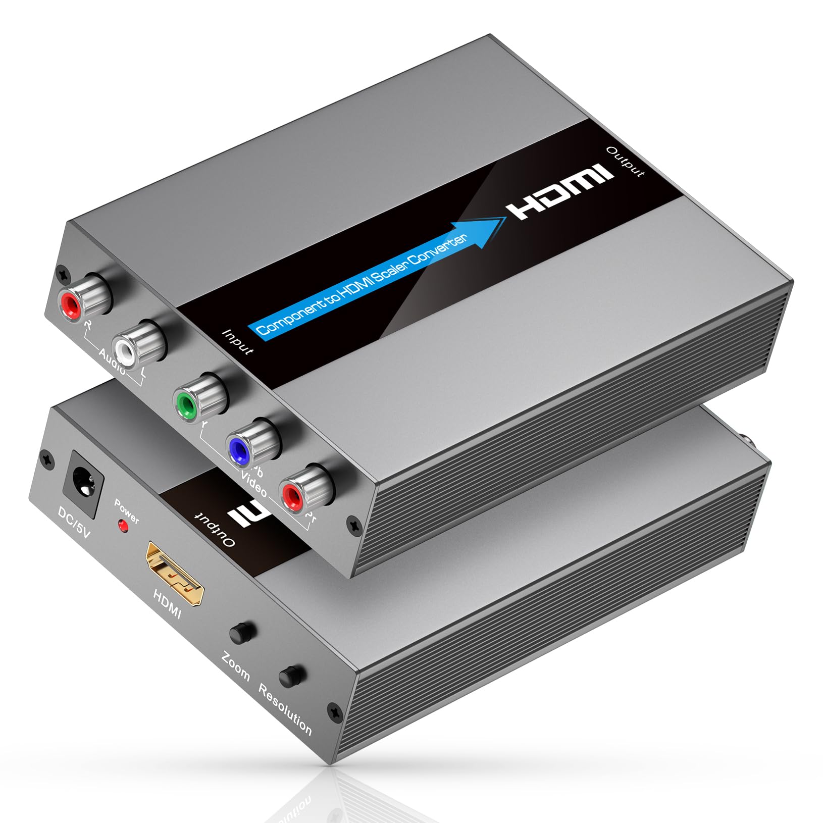 Convertidor de componente a HDMI con función de escala, compatible con resolución y conversión de velocidad de fotogramas, convertidor YPbPr a HDMI para dispositivos de componentes para mostrar en