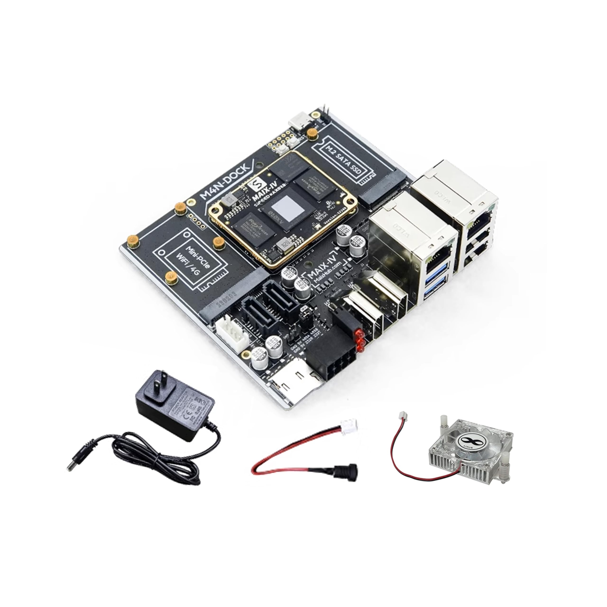 Sipeed M4N-Dock 64bit LPDDR4X 8GB Linux Single Board Computer, AI Edge Computing NVR Developer Kit, onboard AX650N CPU 10.8TOPS NPU Gigabit Ethernet, Support 32-Channel 1080P Video Decoding